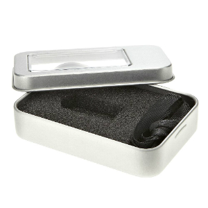 Kleine USB-Stick Metalldose mit Fenster (FS885) usb-stick-verpackung-fs885